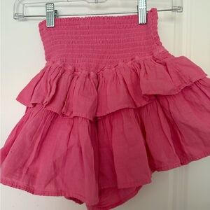 Altar'd State Pink Bubble Mini Skirt with Smocked Ruffles